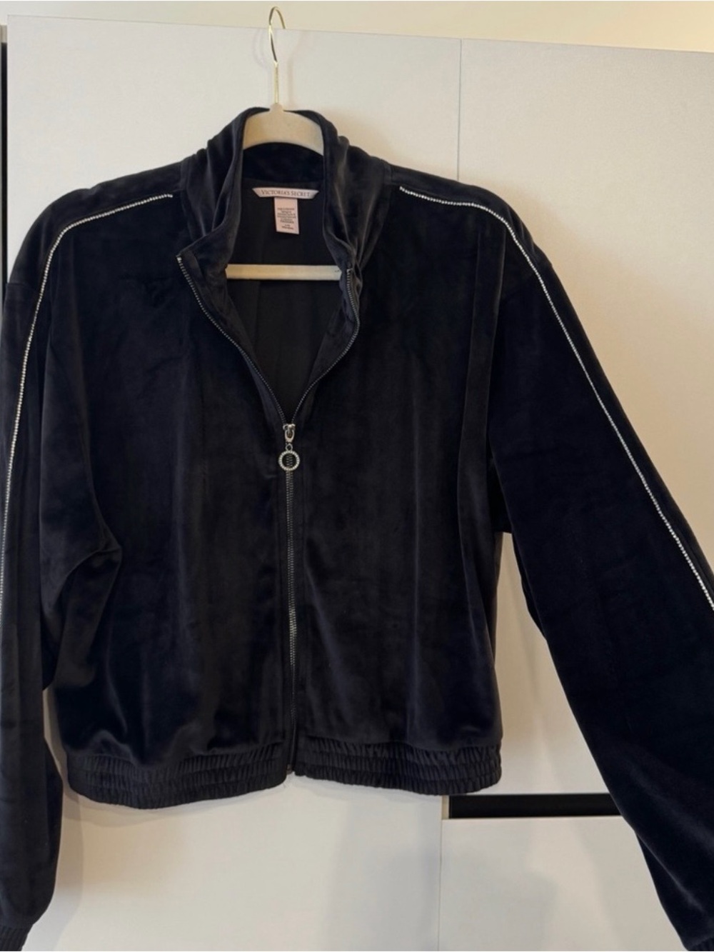 Victoria's Secret Black Velour Zip-Front Jacket